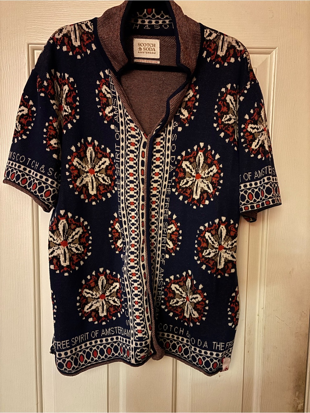 Scotch & Soda Navy Blue Red and Cream Floral Print Camp Shirt Large EUC